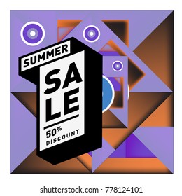 Summer sale memphis style web banner. Fashion and travel discount poster. Vector holiday Abstract colorful illustration with special offer and promotion.