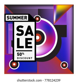 Summer sale memphis style web banner. Fashion and travel discount poster. Vector holiday Abstract colorful illustration with special offer and promotion.