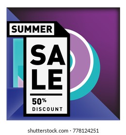 Summer sale memphis style web banner. Fashion and travel discount poster. Vector holiday Abstract colorful illustration with special offer and promotion.