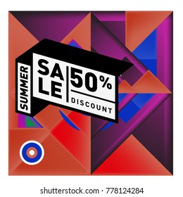 Summer sale memphis style web banner. Fashion and travel discount poster. Vector holiday Abstract colorful illustration with special offer and promotion.