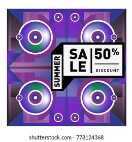 Summer sale memphis style web banner. Fashion and travel discount poster. Vector holiday Abstract colorful illustration with special offer and promotion.
