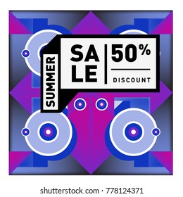 Summer sale memphis style web banner. Fashion and travel discount poster. Vector holiday Abstract colorful illustration with special offer and promotion.