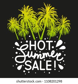 Summer sale message with palm trees silhouettes