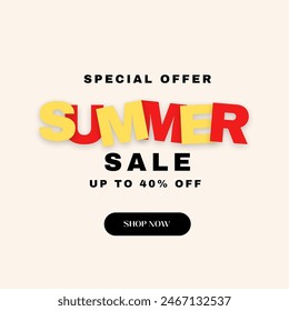 Summer Sale minimalist square banner template. Suitable for social media posts, flyer.