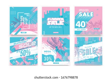 Summer sale mobile banners, and feed social media collection. Vector Illustration concept for shopping, e-commerce, internet advertising, and marketing material.