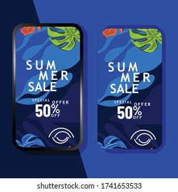 Summer sale mobile promotion template design for advertizing and marketing