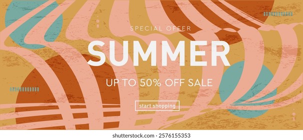 Summer Sale. Modern 3d Design for Social Media, Celebration, Ads, Branding, Banner, Cover, Label, Poster. Summer Music Party in Vector Illustration. Discount Offer 50%. 