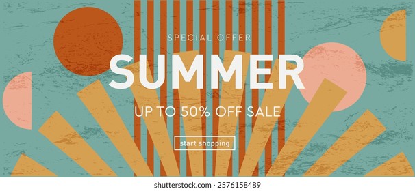 Summer Sale. Modern 3d Design for Social Media, Celebration, Ads, Branding, Banner, Cover, Label, Poster. Summer Music Party in Vector Illustration. Discount Offer 50%. 