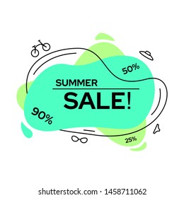 Summer sale, modern banner design ready for use in web. Flat geometric shapes of different colors. 