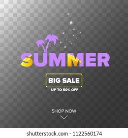 summer sale modern color design template banner or poster. Vector Summer sale label with typographic text isolated on transparent background