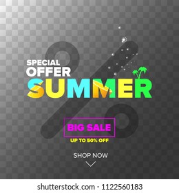 summer sale modern color design template banner or poster. Vector Summer sale label with typographic text isolated on transparent background