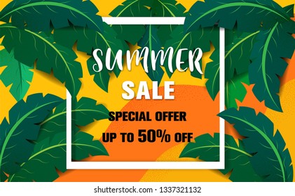 Summer sale natural background layout.Colorful vector illustration in .Modern flat color design.grain and noise texture.for banners,flyers,wallpaper