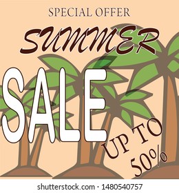 Summer sale offer banner,sea and beach theme with its symbol,modern and fashionable design,vector illustration