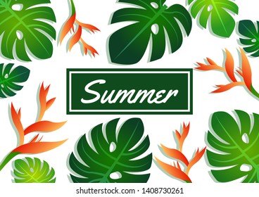 Summer sale offer pattern banner philodendron leaves, craw crab flower and label,modern and fashionable design,vector illustration