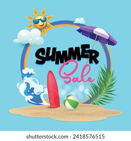 Summer sale offer unit banner template with summer elements.