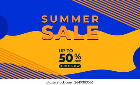 SUMMER SALE OFFERS AND PROMOTION 50 PERCENT OFF. TEMPLATE BANNER DESIGN.COLORFUL FLAT BACKGROUND VECTOR. GOOD FOR SOCIAL MEDIA POST, COVER , POSTER 
