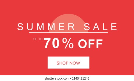 Summer Sale on red background with sunset icon.Minimal design.flat lay