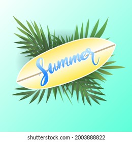 Summer sale on wooden with palm leaf on  cloud background ,illustration Vector EPS 10