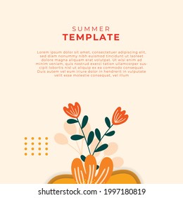 Summer sale organic flat floral template for social media post or stories flyer. Summer banner with colorful floral decoration