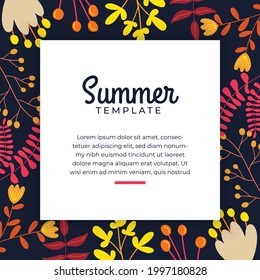 Summer sale organic flat floral template for social media post or stories flyer. Summer banner with colorful floral decoration