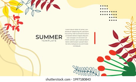 Summer sale organic flat floral template for social media post or stories flyer. Summer banner with colorful floral decoration