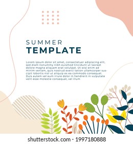 Summer sale organic flat floral template for social media post or stories flyer. Summer banner with colorful floral decoration