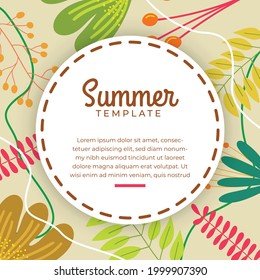 Summer sale organic flat floral template for social media post or stories flyer. Summer banner with colorful floral decoration