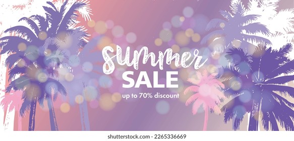 Summer sale, Palm hand drawn illustrations, vector.	