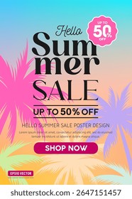 Summer sale palm tree silhouette colorful color poster flyer background design, EPS10 Vector illustration