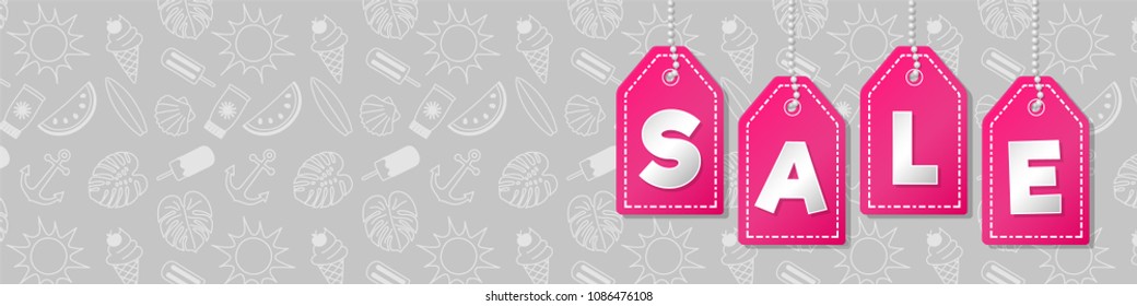 Summer Sale - panoramic header with copyspace. Vector.