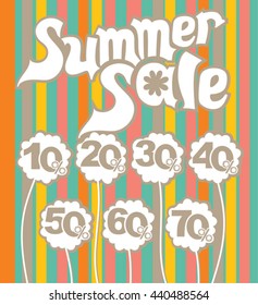 Summer sale picture with a striped background. Discounts from 10% to 70%.