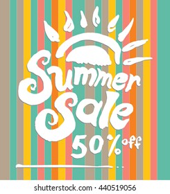 Summer sale picture with a striped background. Discounts 50% off.