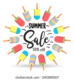 Summer Sale with Popsicle on white background