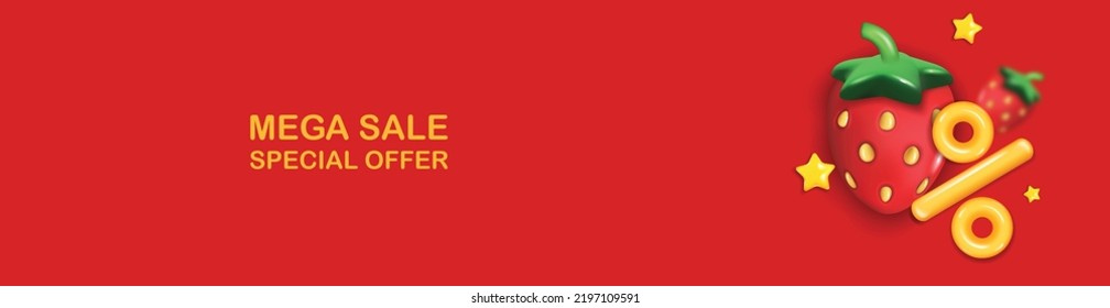 Summer sale poster with 3d package and Strawberry