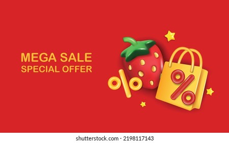 Summer sale poster with 3d package and Strawberry