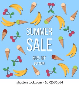 Summer sale poster background with tropical elements. Vector illustration