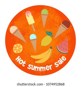 Summer sale poster background with tropical elements. Vector illustration