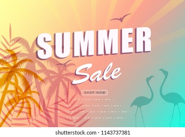Summer sale poster background. For web site,wallpaper,banner, flyer and placard template. Summer backdrop for ad, label, cover, promotion materials and print. Creative art concept, vector illustration
