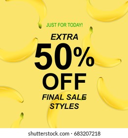 Summer Sale Poster With Banana Vector Illustration