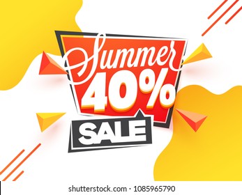 Summer sale, poster, banner or flyer design with stylish text and 40% off offer on yellow and white background.