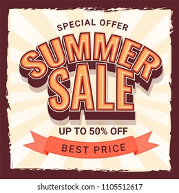 Summer sale poster, banner or flyer design, vintage style. Advertisement Promotional Banner Design.