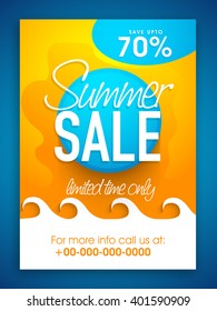 Summer Sale Poster, Sale Banner, Sale Flyer, Save upto 70%  for Limited Time, Vector illustration.