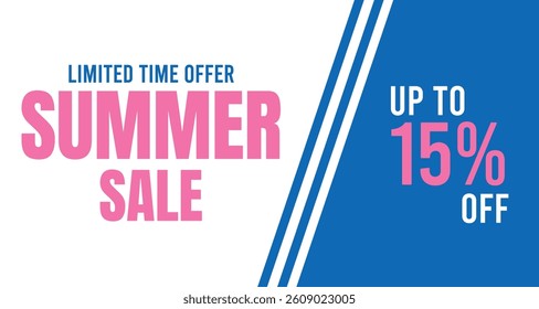 Summer Sale Poster For Banners, Up To 15 Percent Off, Wallpaper, Flyers, Invitation, Posters, Brochure, Voucher Discount. Vector Illustration Template.