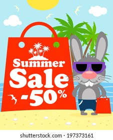 Summer sale poster with bunny vector