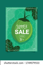 Summer Sale Poster. Concept of Coconut in the Water.