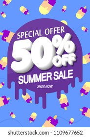 Summer Sale, poster design template, 50% off, special offer, vector illustration