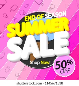Summer Sale, poster design template, end of season, discount 50% off, vector illustration