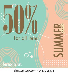 Summer sale poster design template with simple background. Vector poster with tropical leaves and text Summer Sale. Summer Sale banner with leaves for social media. Sale banner template design.