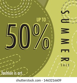 Summer sale poster design template with simple background. Vector poster with tropical leaves and text Summer Sale. Summer Sale banner with leaves for social media. Sale banner template design.