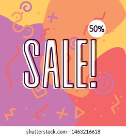 Summer sale poster design template with simple background. Vector poster with tropical leaves and text Summer Sale. Summer Sale banner with leaves for social media. Sale banner template design.